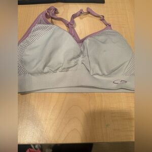 Women's Light Gray and Purple Sports Bra